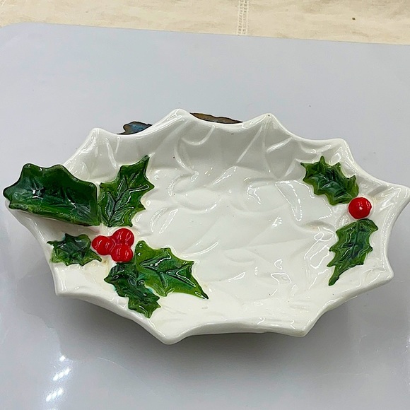 Vtg. Japanese Lepton Numbered Christmas Holley Leaves & Red Berries Candy Dish - Picture 5 of 5